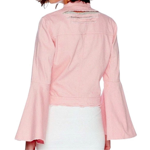$195 Romeo Juliet Distressed Ripped Jacket Medium Pink Denim Bell Sleeves Cotton - Picture 6 of 14
